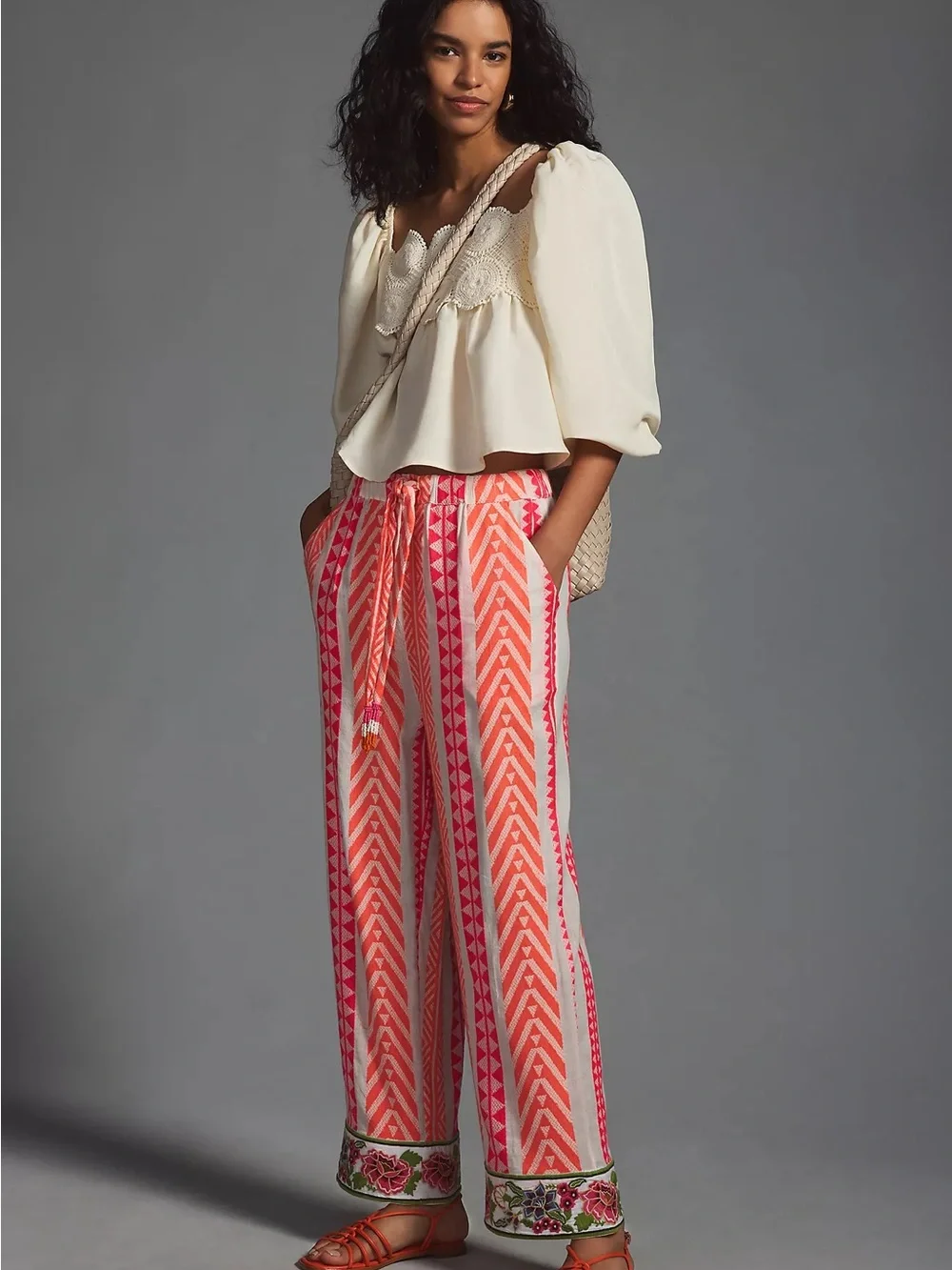 FARM Rio Coral & Pink Geometric-Print Wide-Leg Pants